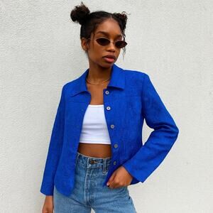 NWT Wear It USA Blue Paisley Button Jacket Abalone Buttons Women’s Sz 2